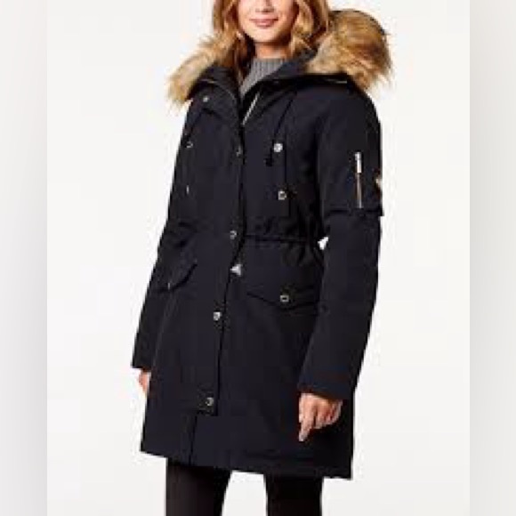 Michael Kors Jackets & Blazers - Michael Michael Kors Women's Black Down Cinch Waist Parka Puffer fur trim hood